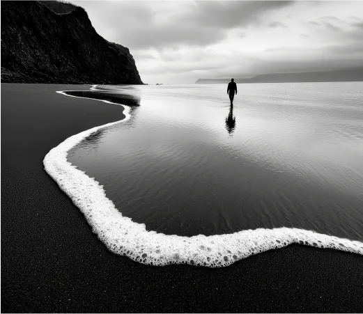 homme marchant seul sur une plage